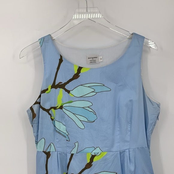 Marimekko Anthropologie cotton shift dress blue floral print sleeveless 12 - Picture 2 of 4